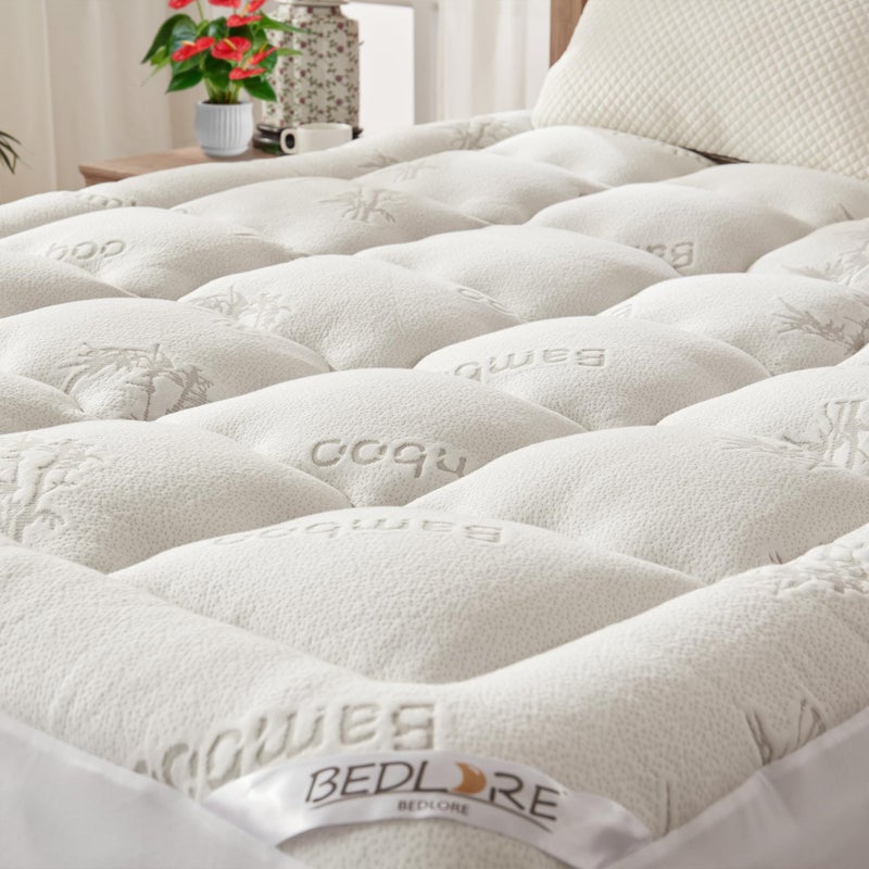 BEDLORE Queen Mattress Topper Viscose Derived from Bamboo, Thick Pillow Top Mattress Pad with Stretchable Pockets for 6-18 inches Mattress, Soft Breathable Mattress Topper for Back Pain Relief - Image 1